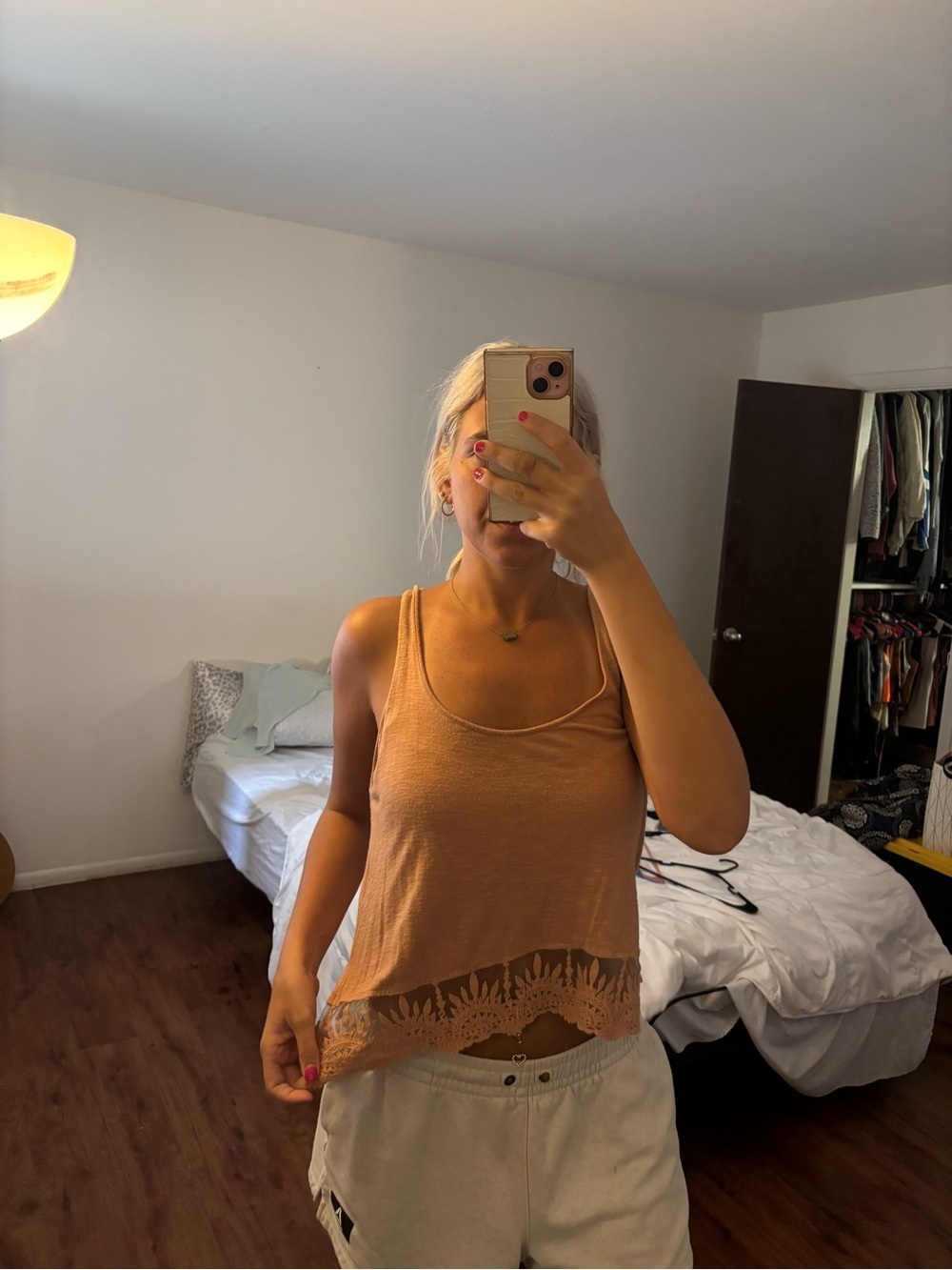 Forever 21 Rust Lace-Hem Tank Camisole